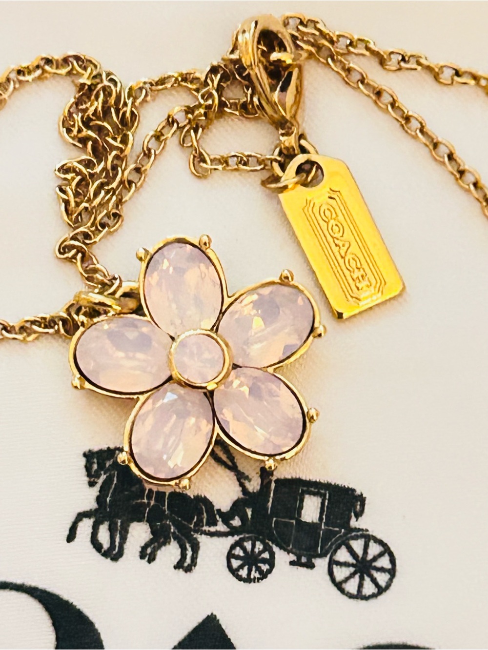 Coach Pink Flower Gold Tone Necklace - Picture 4 of 12